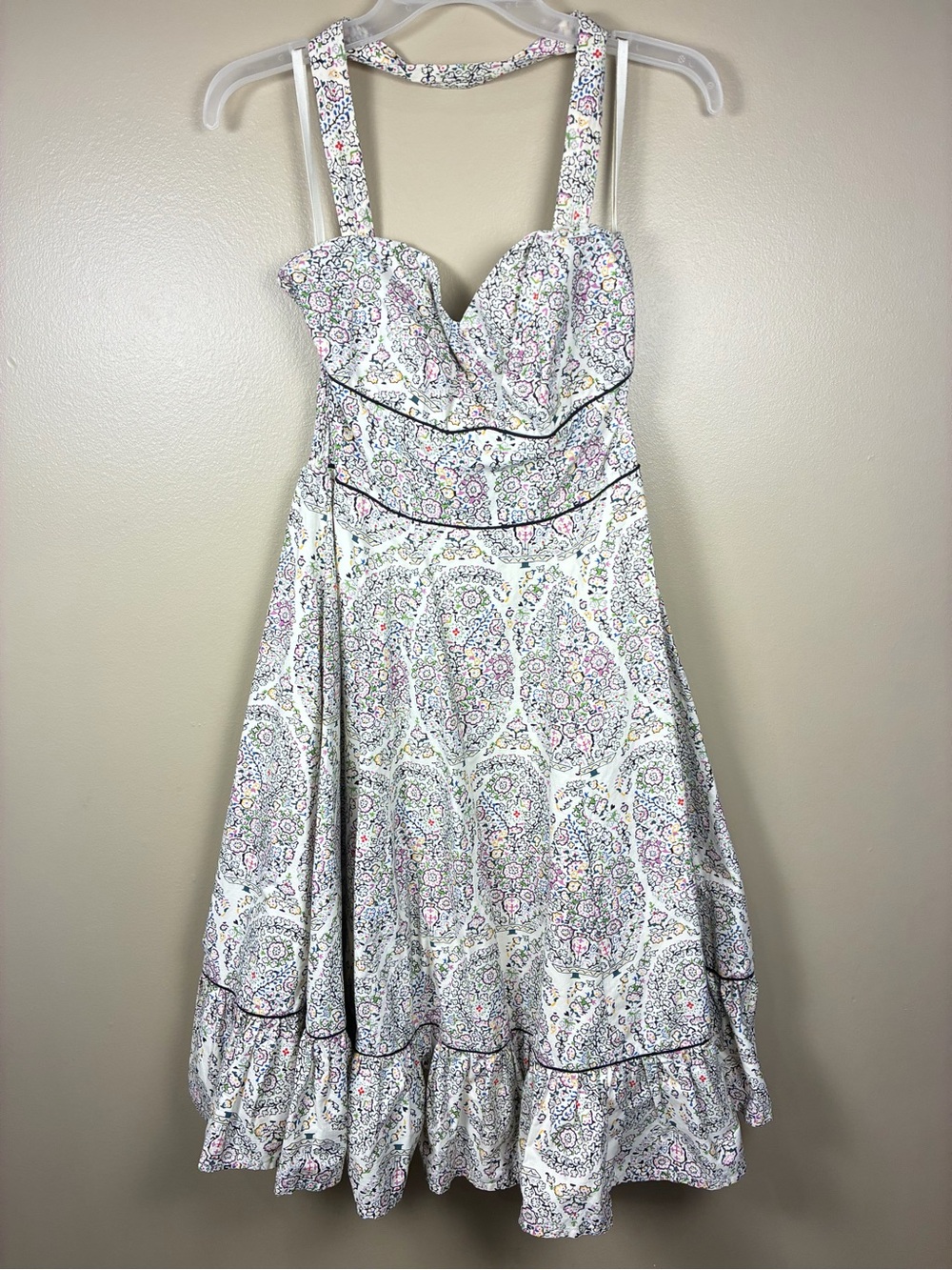 Anthropologie Girls From Savoy Ruffle Hem Twill Smocked Printed Halter Midi Dres
